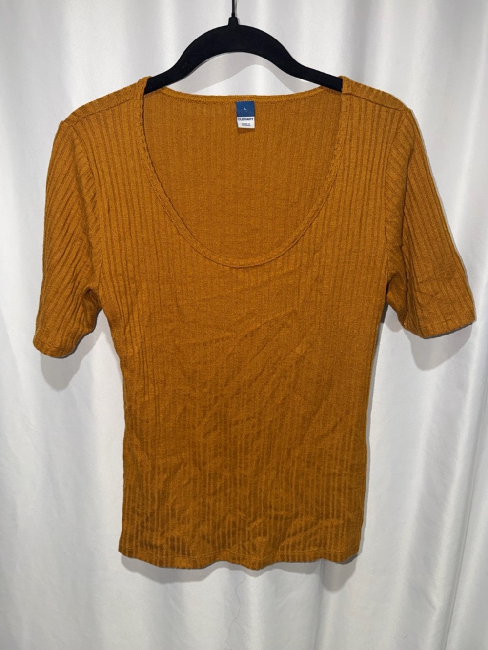 Old Navy Top Scoop Neck Short Sleeve Ribbed Textured Fitted Shirt Mustard L